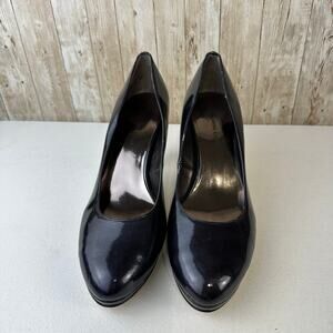 Ann Klein Dress Shoe Sz 9M Navy Patent Slip On High Heels‎ Office Classic Formal